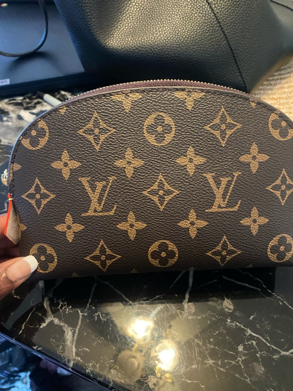 Luxury inspired Brown Canvas Monogram Dome Pouch